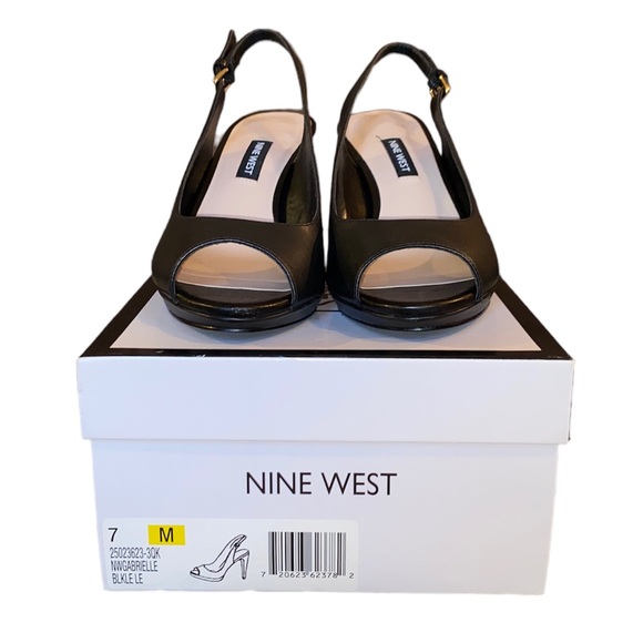 👠Nine West Gabrielle Black Leather Slingback Heels - Picture 3 of 10